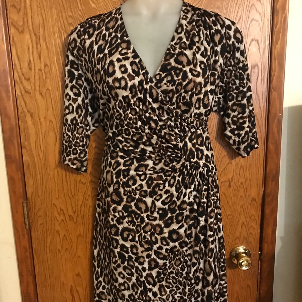 Kiyonna Leopard Cheetah Print Faux Wrap Dress 3x